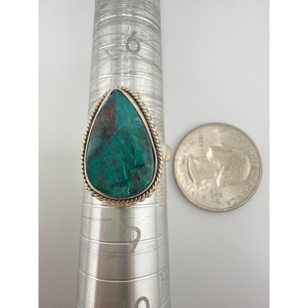 Teardrop Chrysocolla Gemstone 925 Sterling Silver Ring Size 7.5 - Picture 3 of 7